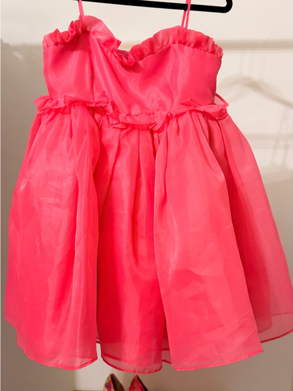 Strapless Hot Pink Ruffle Party Dress